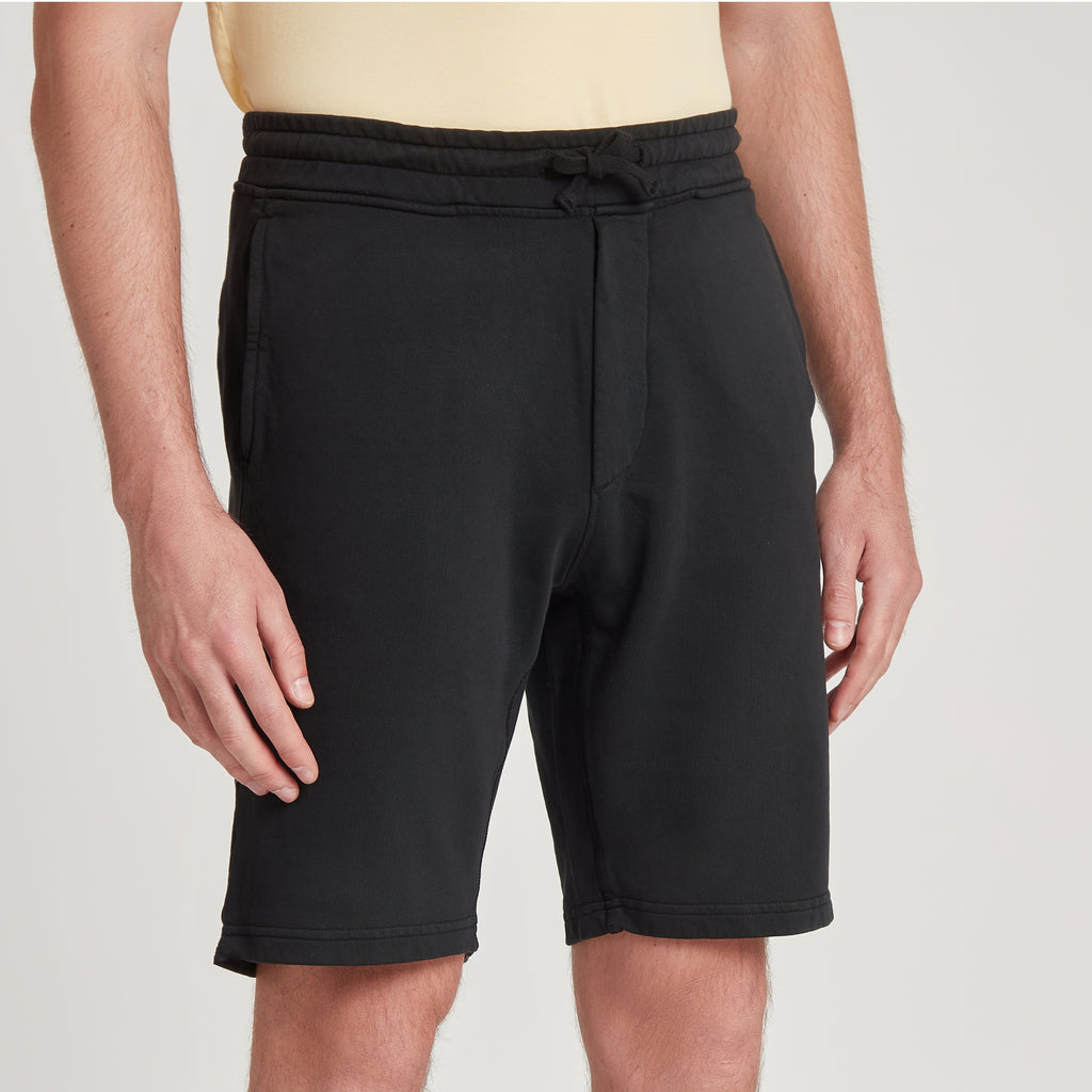Shorts uomo neri in micro piquet tinta in capo, comfort premium, design veneziano
