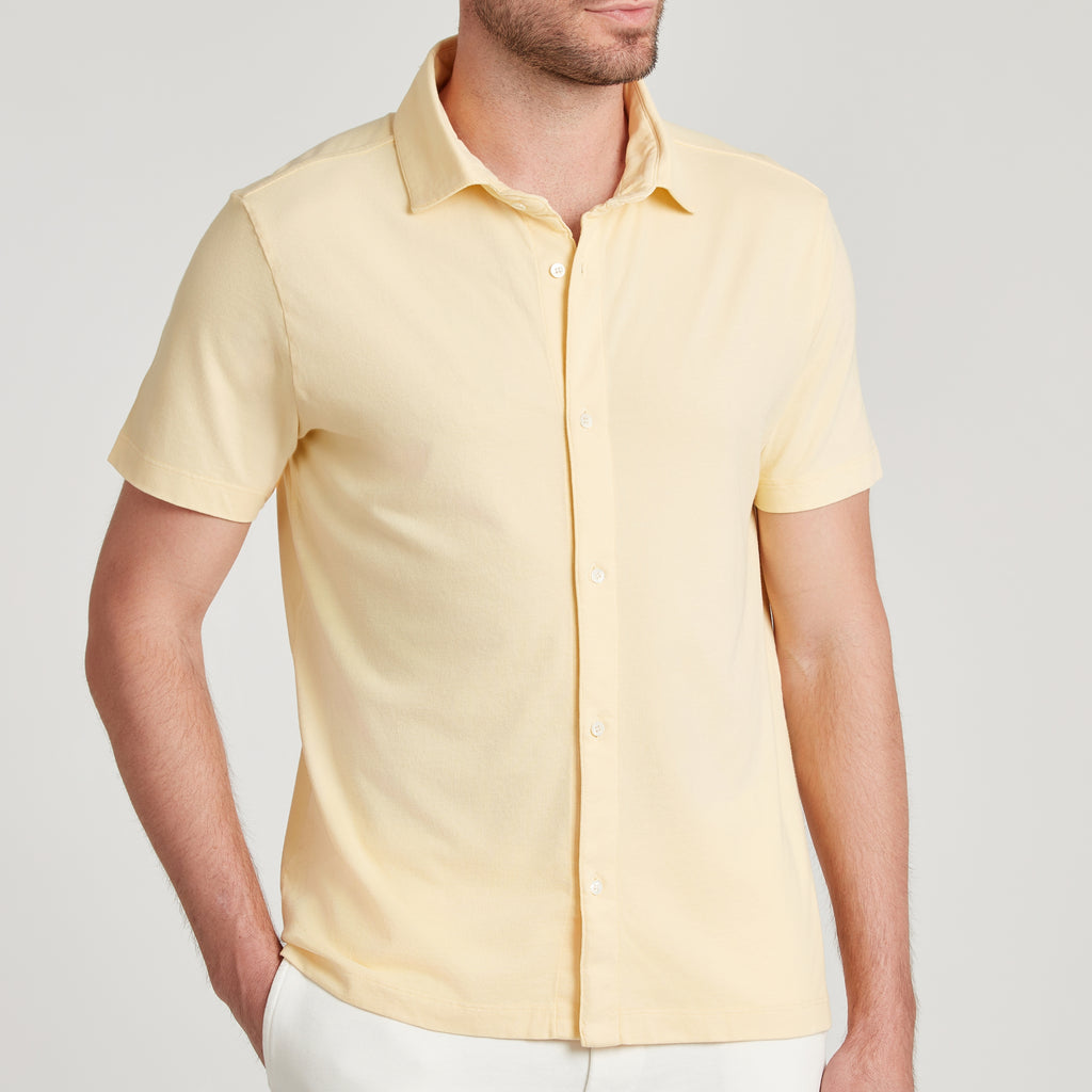 Camicia uomo gialla in micro piquet tinta in capo, design veneziano e comfort premium