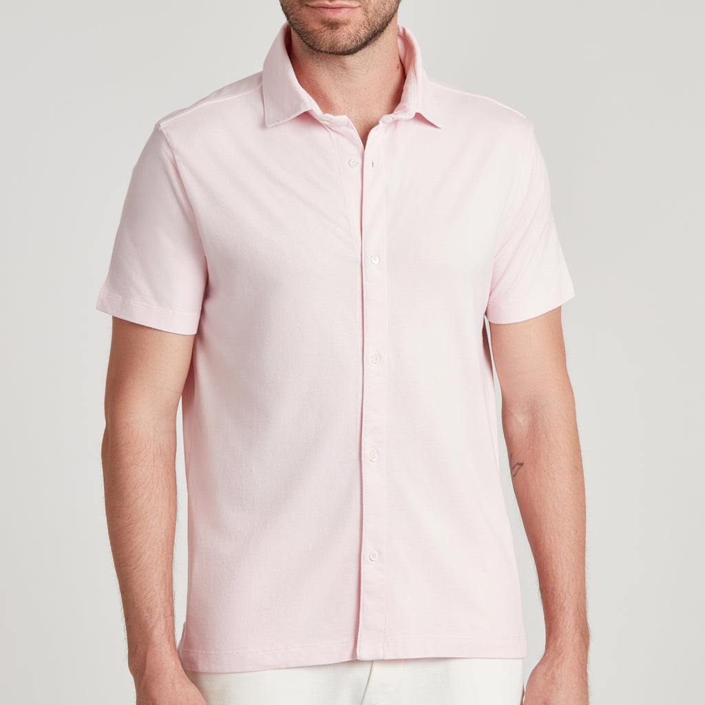 Camicia uomo rosa in micro piquet tinta in capo, design veneziano e comfort premium