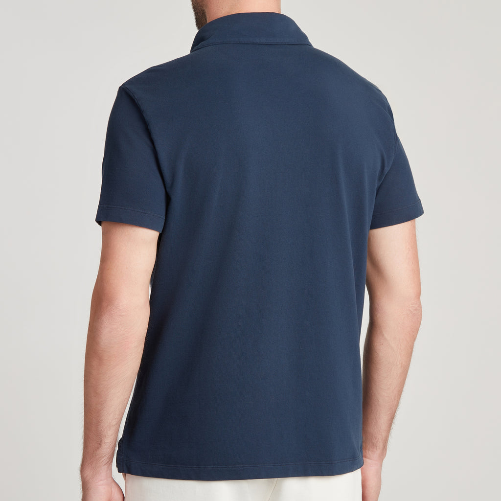 Polo uomo blu navy in micro piquet tinta in capo, design veneziano e manifattura italiana
