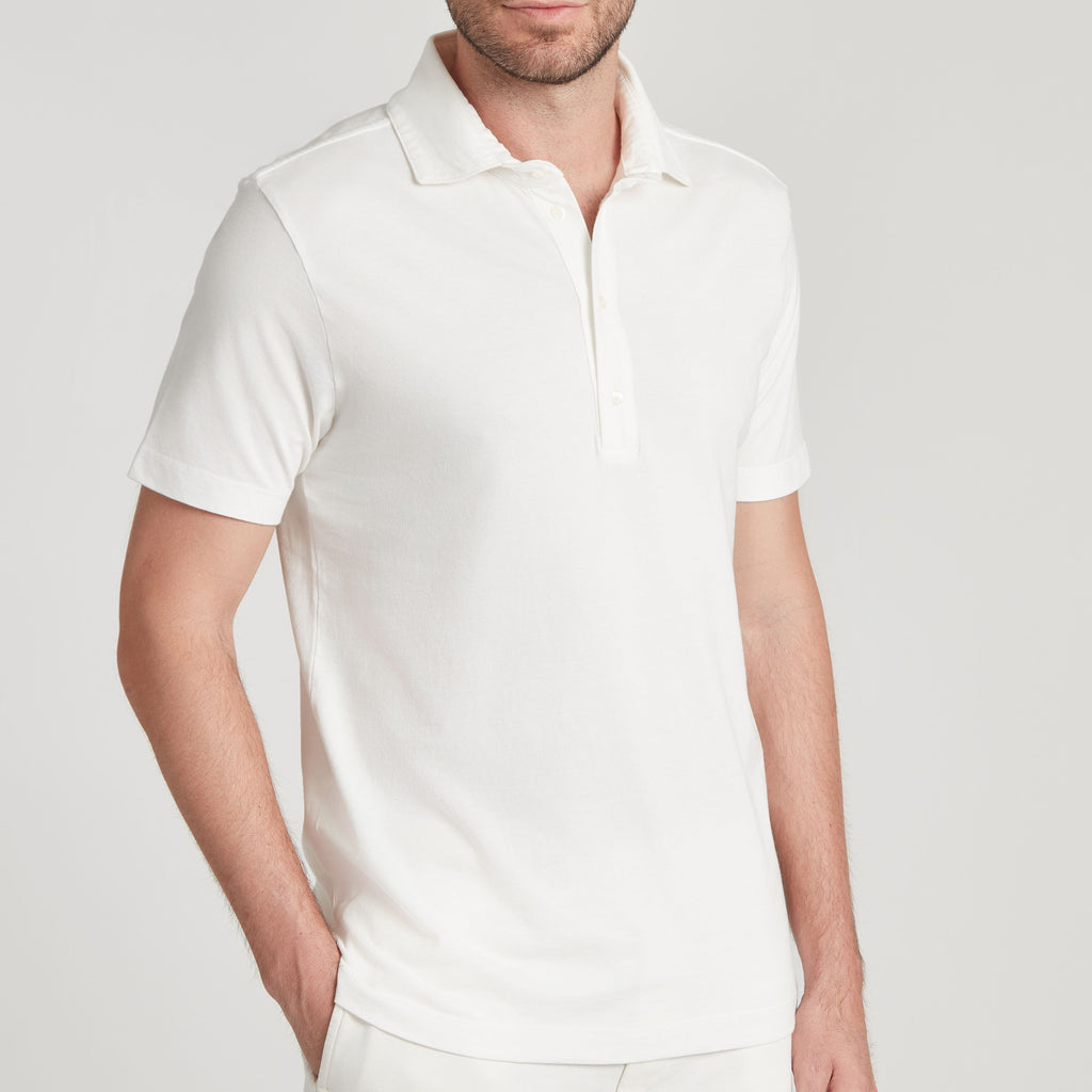 Polo uomo bianco in micro piquet tinta in capo, design veneziano e manifattura italiana