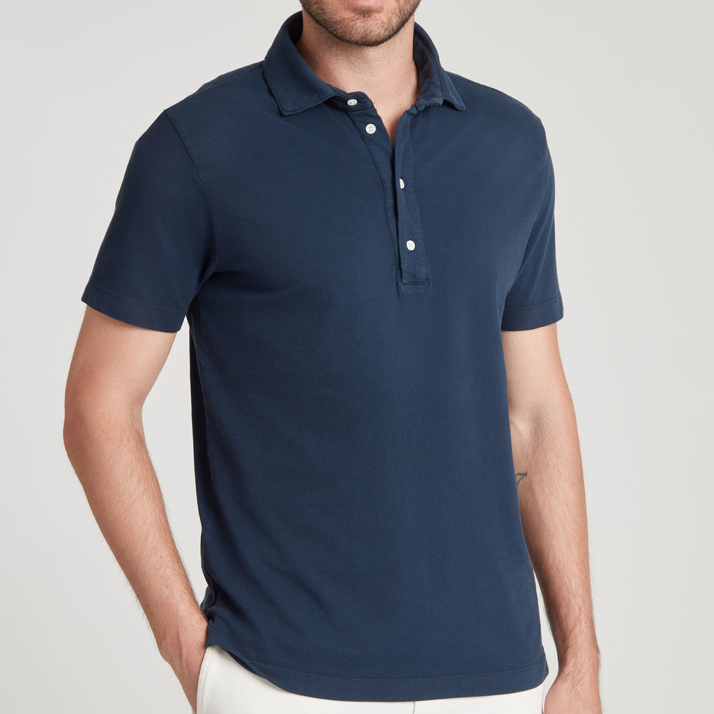 Polo uomo blu navy in micro piquet tinta in capo, design veneziano e manifattura italiana