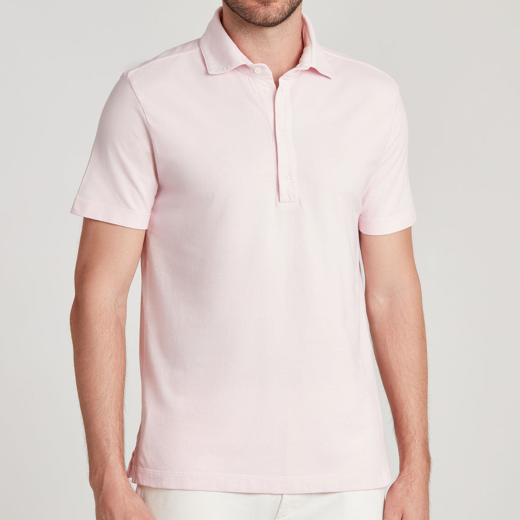 Polo uomo rosa in micro piquet tinta in capo, design veneziano e comfort premium