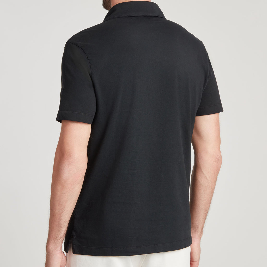 Polo uomo nero in micro piquet tinta in capo, design veneziano, manifattura italiana