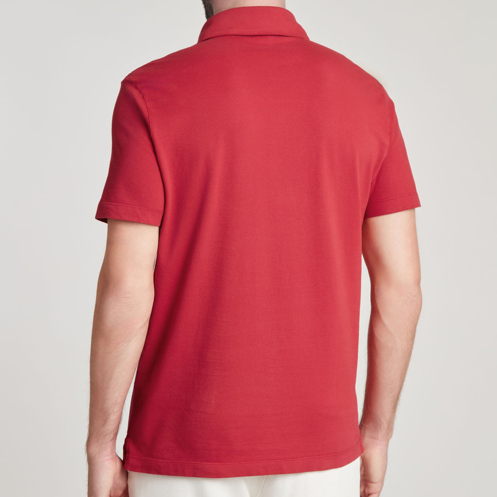 Polo uomo rosso in micro piquet tinta in capo, design veneziano e manifattura italiana