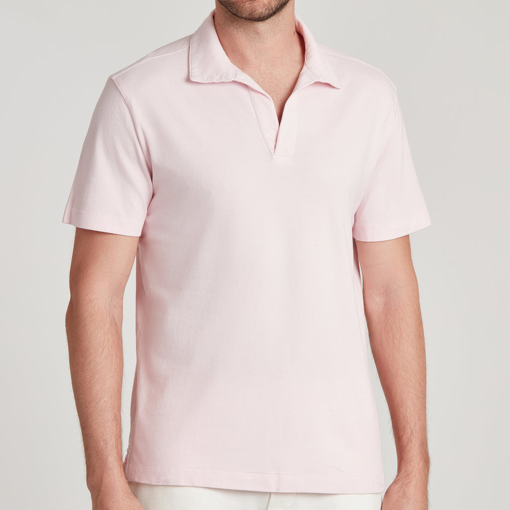 Polo uomo rosa in micro piquet tinta in capo, design veneziano e comfort premium