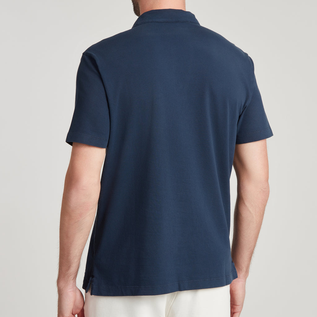 Polo uomo blu scuro in micro piquet tinta in capo, design veneziano, manifattura italiana