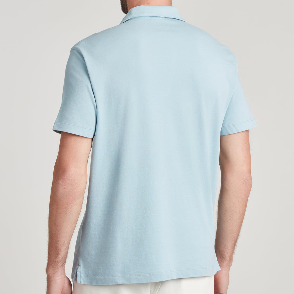 Polo uomo in micro piquet azzurro, design veneziano e manifattura italiana, comfort premium