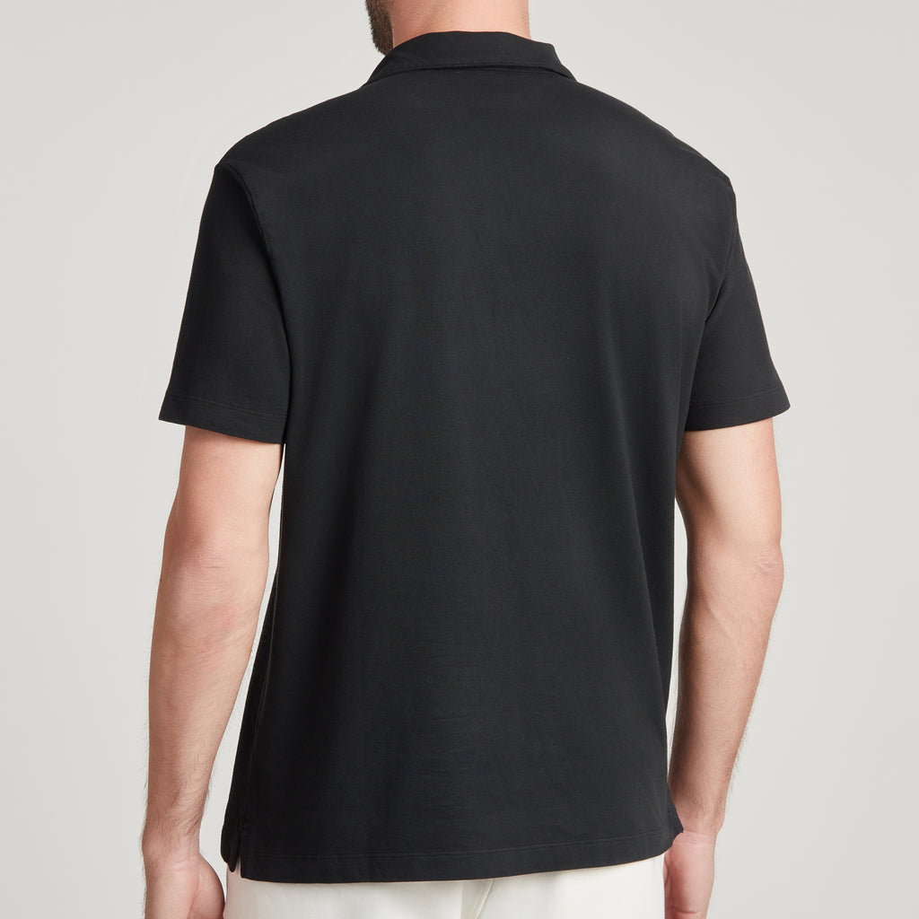 Polo uomo nero in micro piquet tinta in capo, design veneziano, manifattura italiana