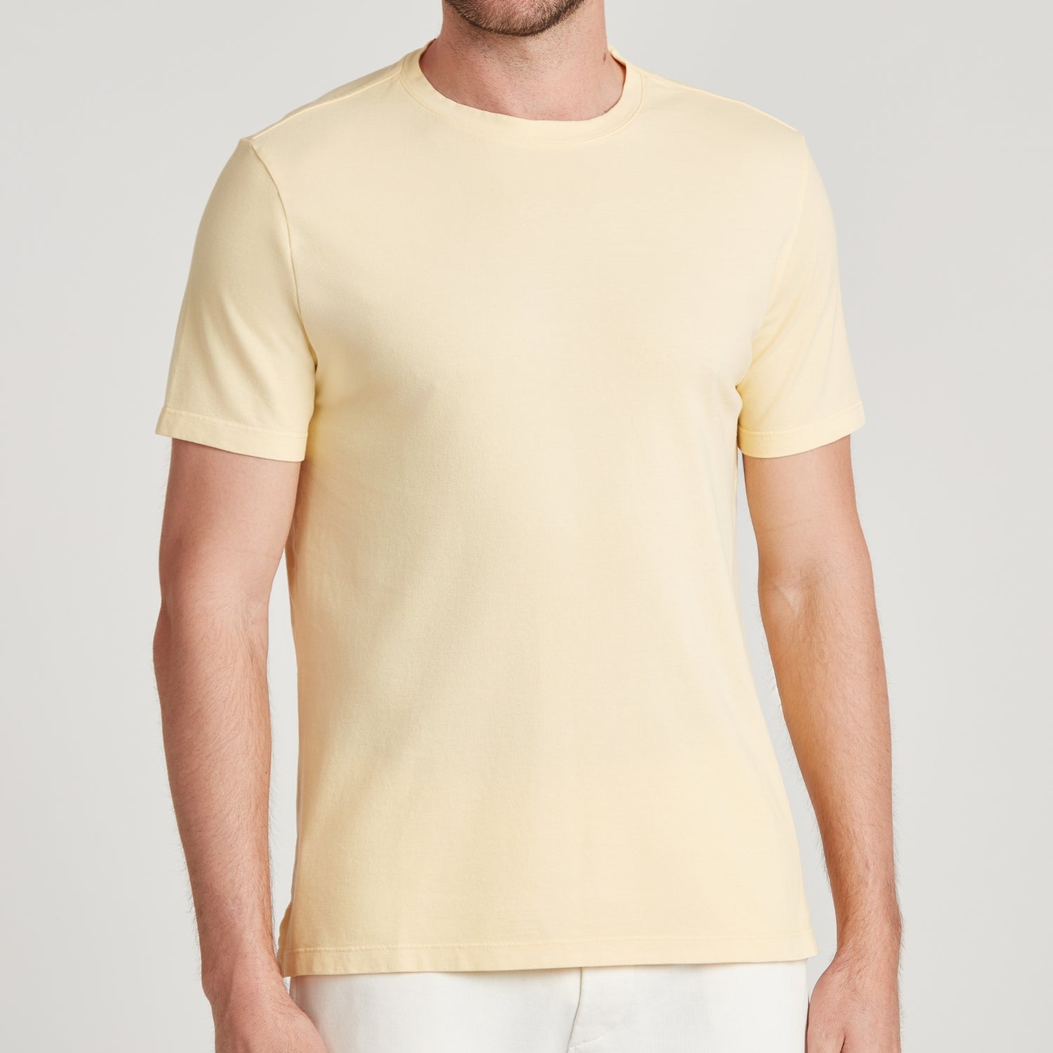 T-shirt uomo giallo chiaro in micro piquet tinta in capo, design veneziano e comfort premium