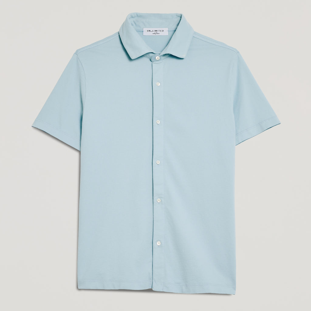 Camicia uomo in micro piquet tinta in capo, design veneziano, manifattura italiana, comfort premium