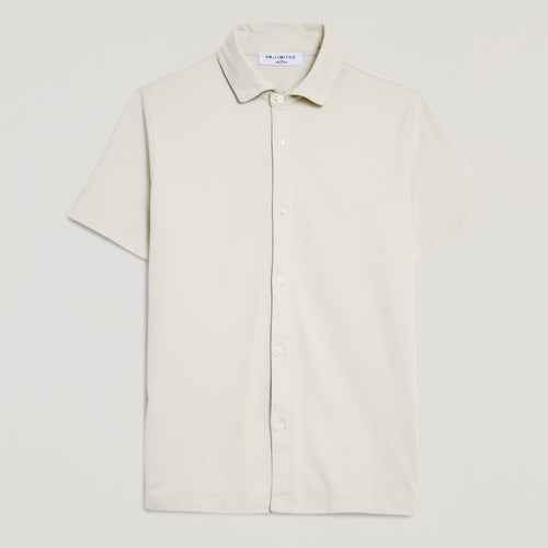 Camicia uomo in micro piquet tinta in capo, design veneziano, manica corta, colore crema