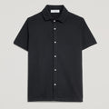 Camicia polo nera uomo in micro piquet, manica corta, bottoni bianchi, design veneziano e manifattura italiana