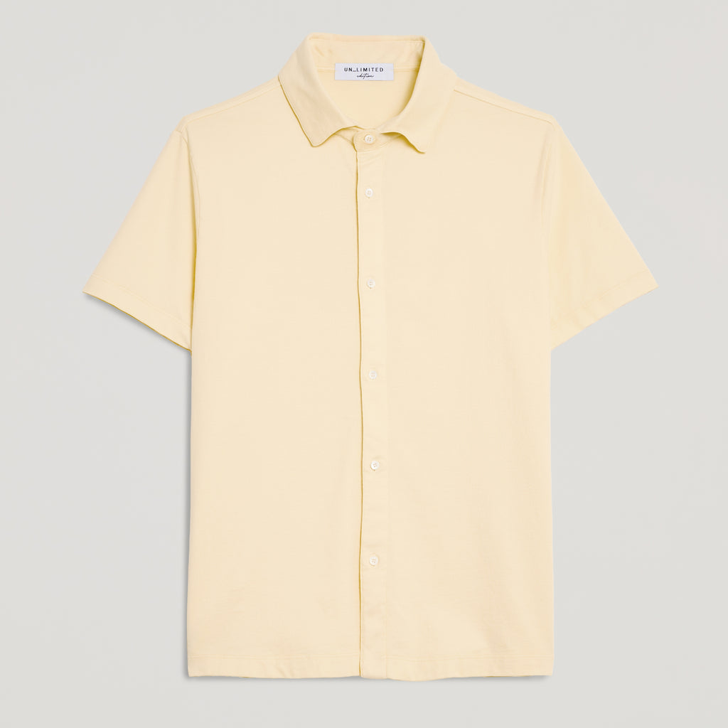 Camicia uomo gialla in micro piquet tinta in capo, design veneziano, manifattura italiana