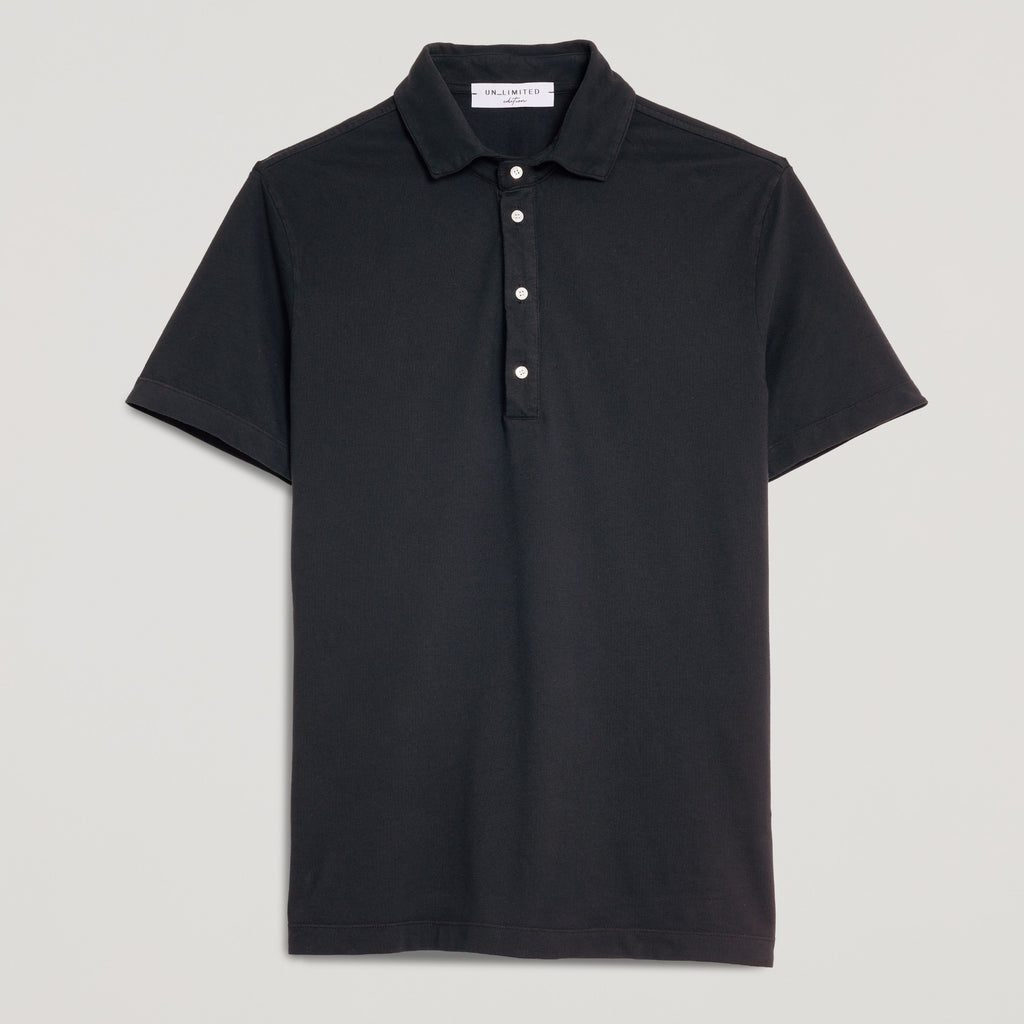 Polo uomo nero in micro piquet tinta in capo, design veneziano, manifattura italiana, comfort premium