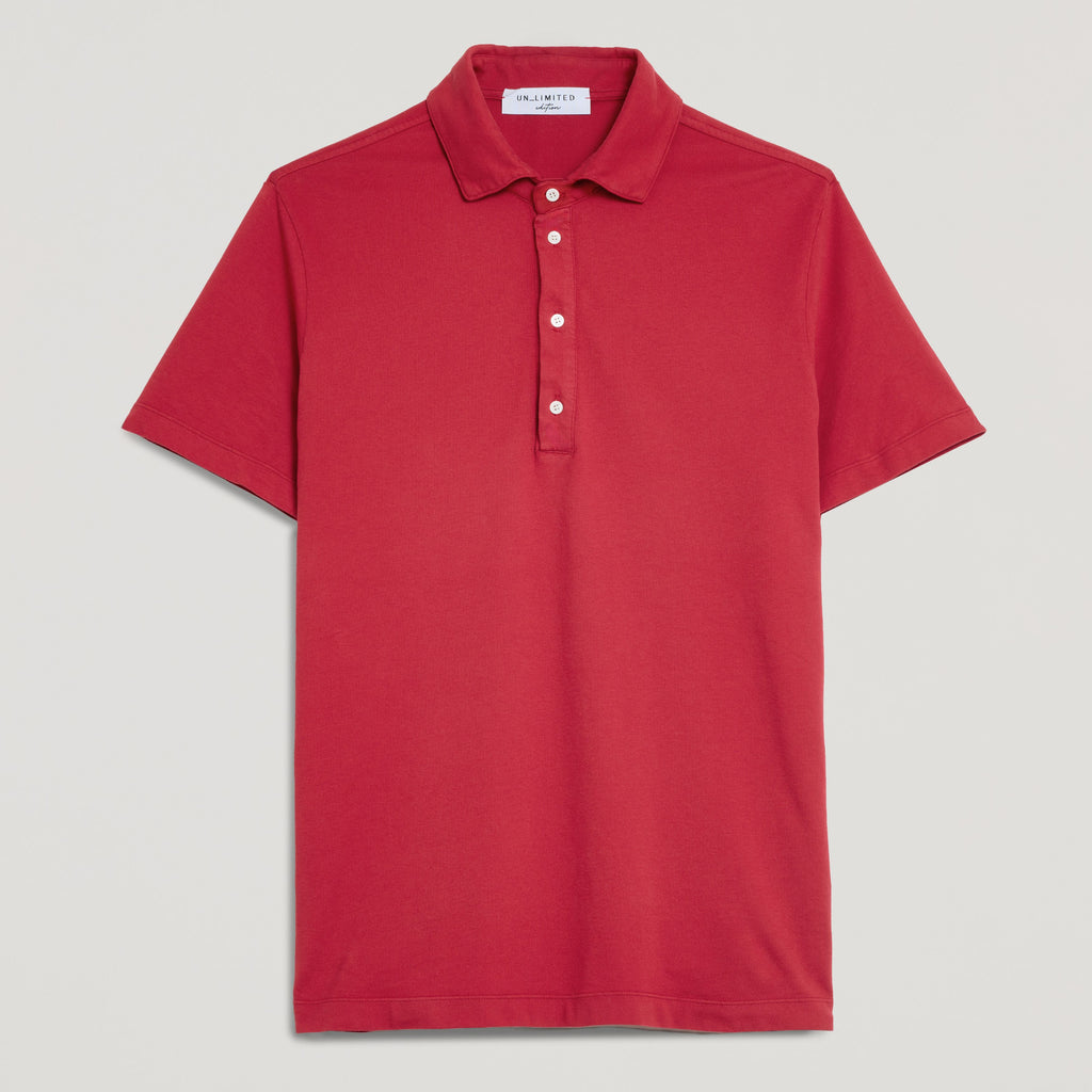 Polo uomo rosso in micro piquet tinta in capo, design veneziano, manifattura italiana, comfort premium