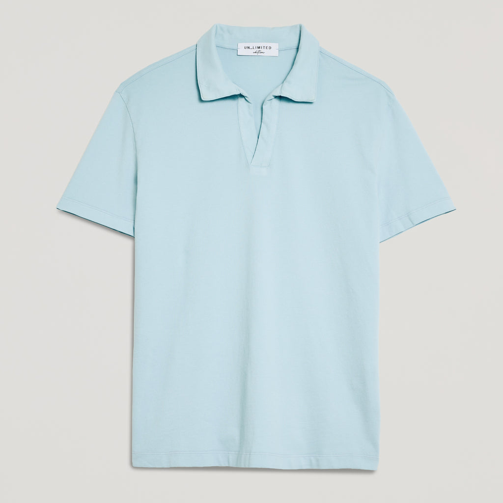 Polo uomo in micro piquet tinta in capo, design veneziano e manifattura italiana, colore azzurro chiaro