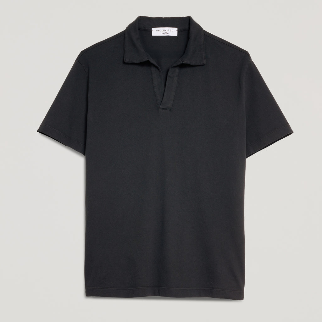 Polo uomo nero in micro piquet tinta in capo, design veneziano, manifattura italiana